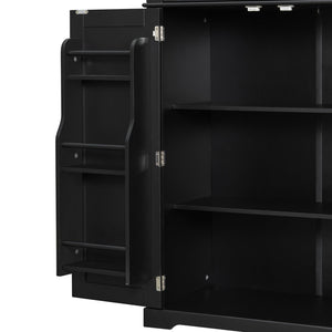 English Elm [video] Tall Matte Black Bathroom Cabinet with Drawer Adjustable Shelves and Door Racks N759P241667B