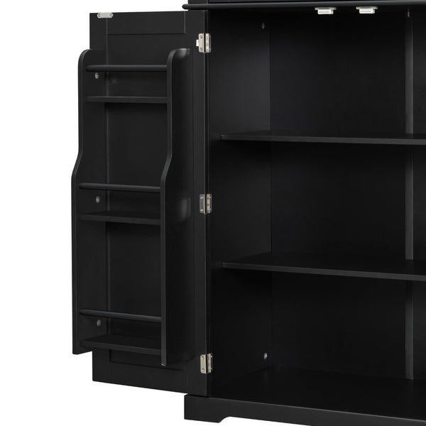 English Elm [video] Tall Matte Black Bathroom Cabinet with Drawer Adjustable Shelves and Door Racks N759P241667B