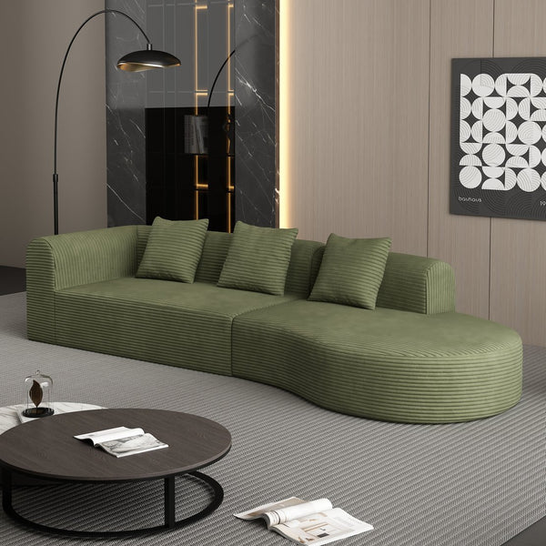 English Elm 123*37 Extra Large Deep Modular Sofa - Luxurious Wrinkle-Resistant Corduroy, 27" Deep Seats, No Assembly Green W1829S00048