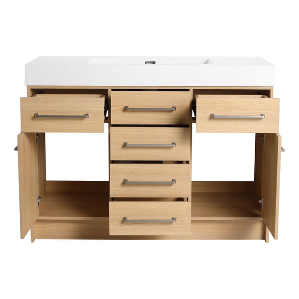 English Elm 48" Freestanding Bathroom Vanity with Resin Sink, Original Oak Finish, 2 Doors & 6 Drawers, Plywood W1972P315227