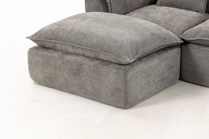 English Elm 129.8" Wide Modular Cloud Sectional Cotton Linen Sofa with Deep Foam Seats and Ottomans Antique Grey W2530S00015