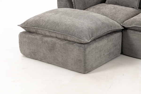 English Elm 129.8" Wide Modular Cloud Sectional Cotton Linen Sofa with Deep Foam Seats and Ottomans Antique Grey W2530S00015
