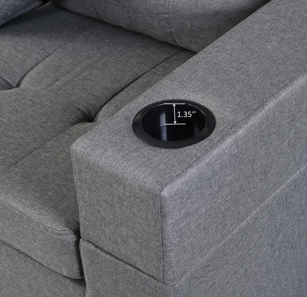 English Elm Sectional PU Sofa Set with L-Chaise, Built-In Cup Holders, Thick Foam Cushions, Modern 4-Seater Comfort Grey 69.69 L x 29.92 W x 12.99 H W2297S00015