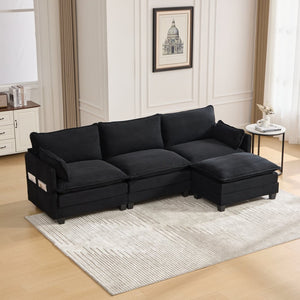 English Elm United We Win Modular Corduroy Sectional with Ottoman Low Profile Living Room Couch Black W1568S00260
