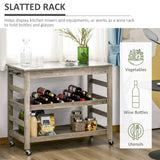 English Elm Homcom Rolling Kitchen Cart With Stainless Steel Countertop, 1 Bottom Shelf, 1 Slotted Middle Shelf and 4 Castor Wheels, Grey