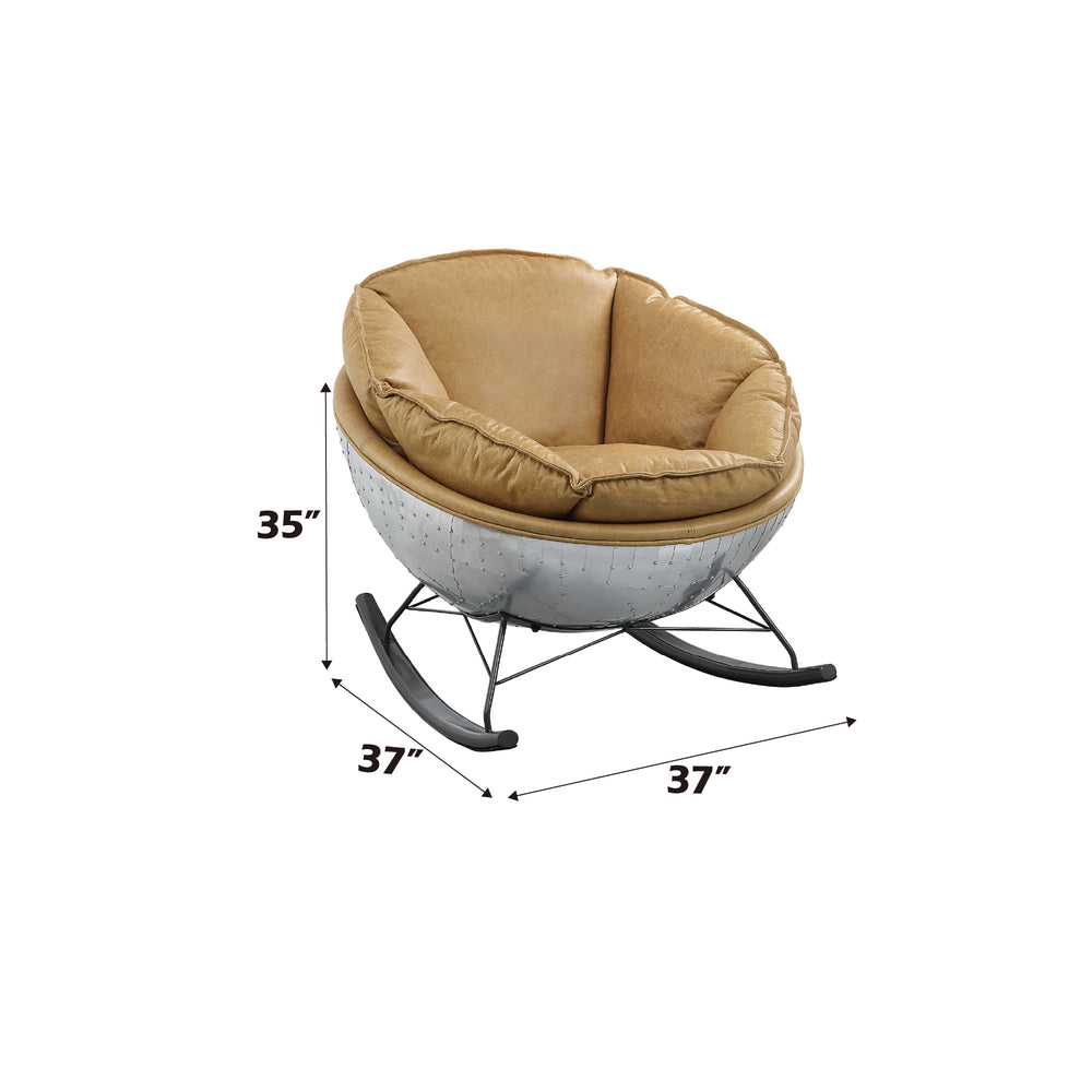 English Elm Pippin Morocco Top Grain Leather Rocking Chair with Aluminum Base — Luxurious Brown Comfort & Durable Style B2726P242451