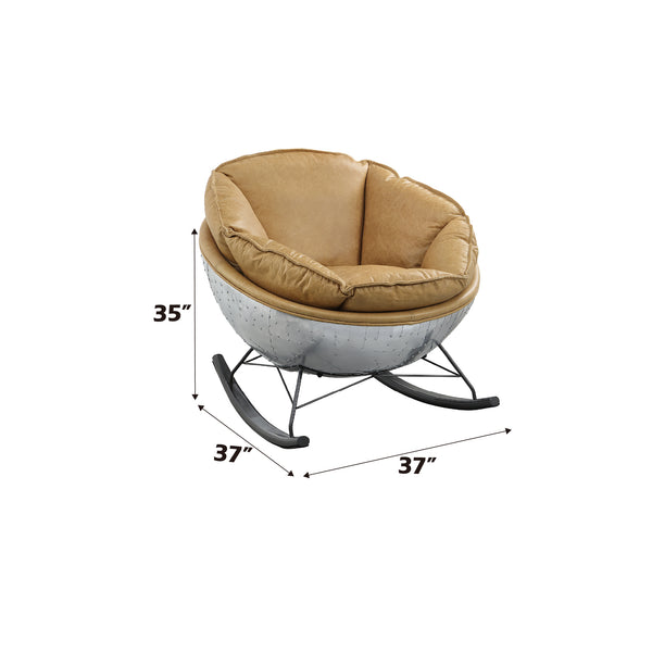 English Elm Pippin Morocco Top Grain Leather Rocking Chair with Aluminum Base — Luxurious Brown Comfort & Durable Style B2726P242451