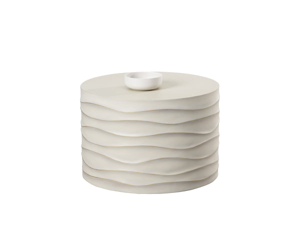 Sunpan Corey Round Coffee Table - Handcrafted Concrete with Brass Accents for Stylish Indoor & Outdoor Spaces Small - 23.5W x 23.5D x 16H