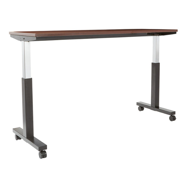 OSP Home Furnishings Adj Height Worktable with Pneumatic Lift Steel Frame and Locking Casters for Office Mah Top/Blk PHAT2472M3