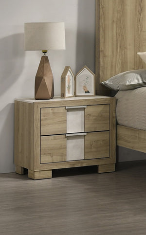 English Elm 1pc Driftwood Nightstand Rustic Two-Drawer Wooden Bedside Table with Metal Hardware, Compact 23.6"x16.4"x21.4" B2741P348916