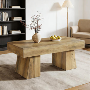 English Elm Wooden Rustic Mdf Coffee Table Open Base Rectangular Design for Living Room Decor T3971P449559