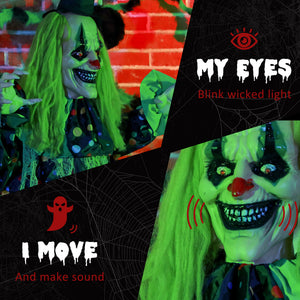 English Elm Homcom 6.1' Life-Size Animatronic Circus Clown – Scary Halloween Decoration With Motion & Sound Effects W2225P229451