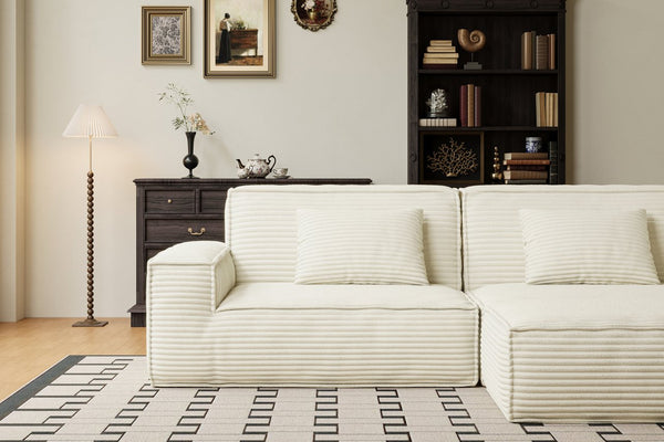 English Elm 106.3 Inch Large Striped Compression Sofa - Modern Beige Furniture For Living Rooms & Bedrooms W3147S00019