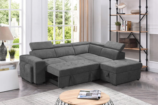 English Elm Remy Woven Fabric Sleeper Sectional with Pull-out Bed Storage Ottoman and Stools B2749S00185