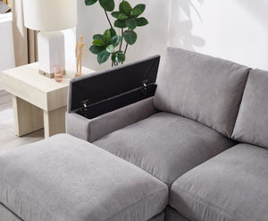 English Elm 122"l Corduroy Sectional with Dual Ottomans Modular U-shape Sofa for Modern Living Gray W1669S00044