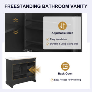 English Elm 36-Inch Modern Bathroom Vanity with Ceramic Basin, 4 Drawers & Soft-Close Door, Pre-Drilled Faucet Ready, Durable MDF and Solid Wood Construction (36"L x 18.3"W x 33.4"H) Black N725P296118B