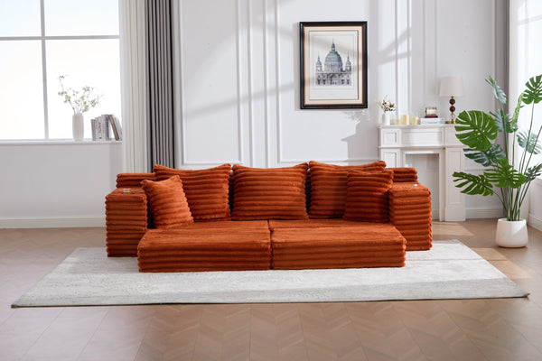 English Elm Oversized Corduroy Cloud Couch Convertible Sleeper Sofa with Memory Foam Seating Orange W395S00122