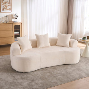 English Elm Crescent-shaped Chenille Sofa Curved Low-back Two-seater with Cloud-like Deep Cushions White W2012P375741