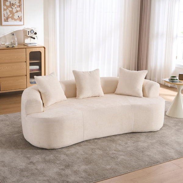 English Elm Crescent-shaped Chenille Sofa Curved Low-back Two-seater with Cloud-like Deep Cushions White W2012P375741