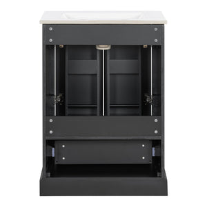 English Elm 24"Bathroom Modern Vanity with Ceramic Sink, Solid Wood Frame, Soft-Close Doors & Smart Storage System Black N729P321378B