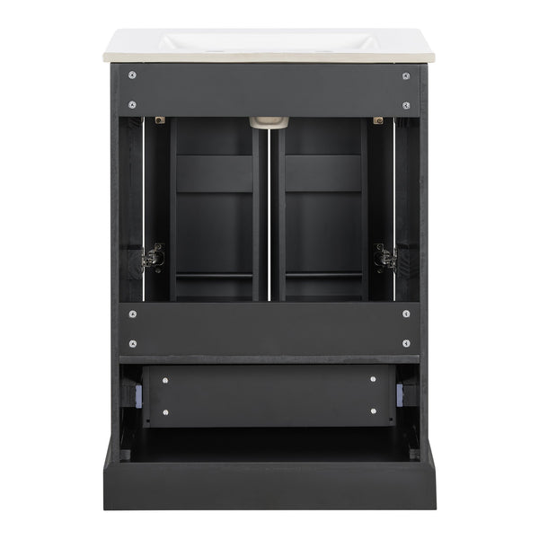 English Elm 24"Bathroom Modern Vanity with Ceramic Sink, Solid Wood Frame, Soft-Close Doors & Smart Storage System Black N729P321378B