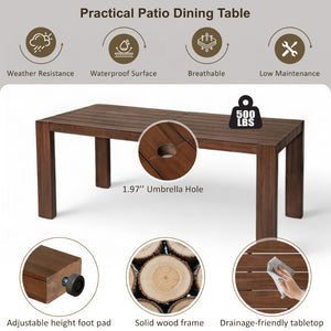 English Elm Trexm Acacia Wood Outdoor Dining Set Seats Six with Washable Cushions Umbrella Ready Beige,Mocha TM000022AAP