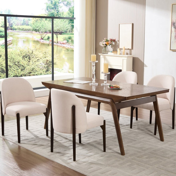 English Elm Wooden Wingback Dining Chairs Upholstered Farmhouse Modern Set with Lumbar Support Beige W3244P429255