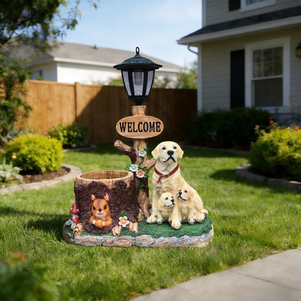 English Elm Labrador Mother and Pup Resin Garden Statue with Integrated Floral Planter Basin W5398P464250