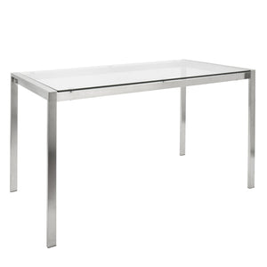 English Elm Fuji Contemporary Dining Table With Clear Glass Top & Stainless Steel Legs - Seats 6 Comfortably! B202P223387