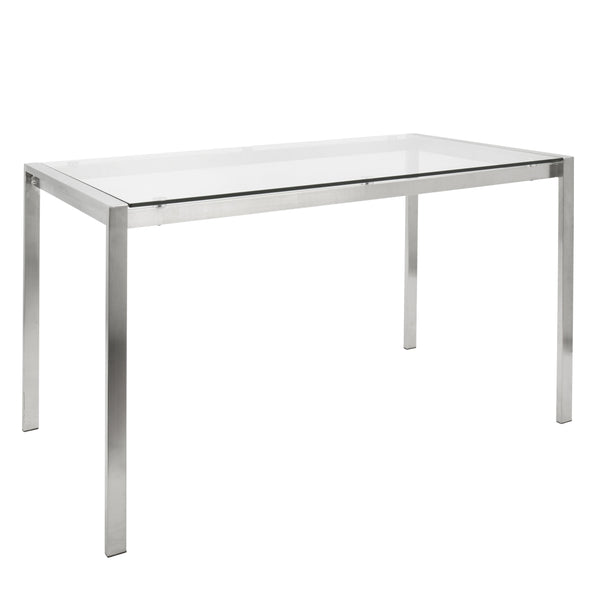 English Elm Fuji Contemporary Dining Table With Clear Glass Top & Stainless Steel Legs - Seats 6 Comfortably! B202P223387
