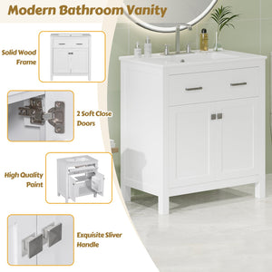 English Elm 60" Modern Bathroom Vanity Set with Double Ceramic Sinks, Soft-Close Doors, Flip Drawer & Storage White N729P000002K