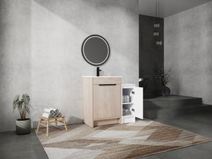 English Elm 36 Inch Freestanding Bathroom Vanity With Ceramic Sink, Soft-Close Doors & Ample Storage Solutions W999S00302