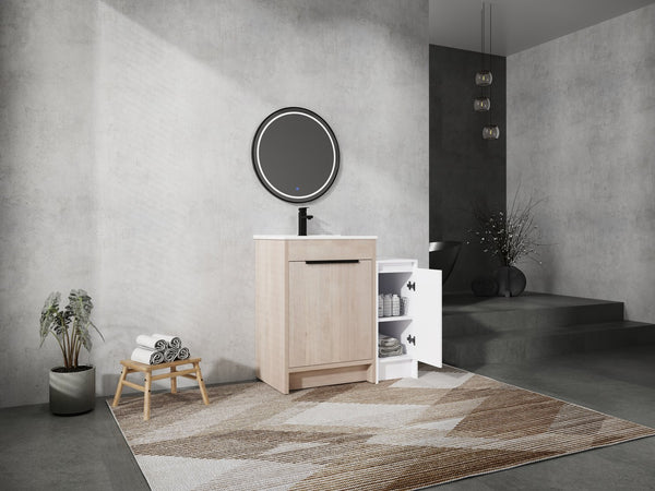 English Elm 36 Inch Freestanding Bathroom Vanity With Ceramic Sink, Soft-Close Doors & Ample Storage Solutions W999S00302