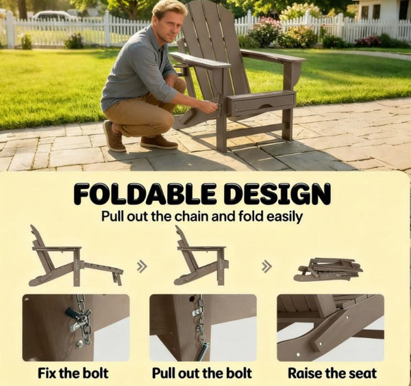 English Elm Folding Hdpe Adirondack Chair Set of 2 with Footrest for Patio Fire Pit Lounging Brown T3971P476042