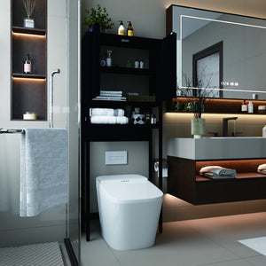 English Elm Toilet Side Bamboo Tower with Louvered Doors Open Shelf Freestanding Bathroom Organizer W2207P334026