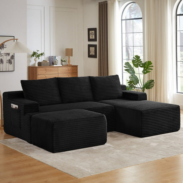 English Elm U-shaped Corduroy Cloud Sectional Deep Seat Modular Sofa for Living Room Lounge W2339S00101