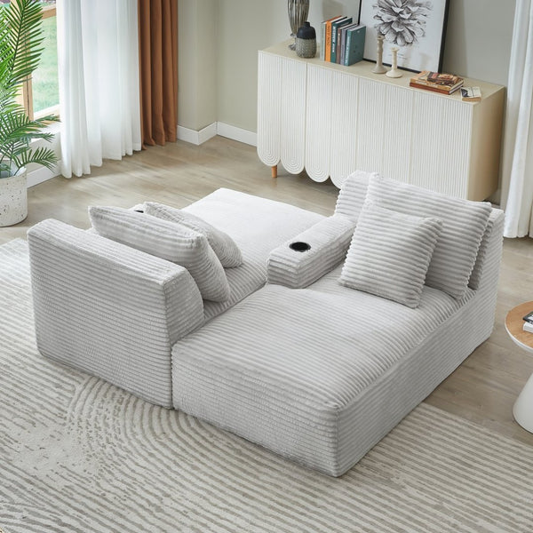 English Elm Compressible Corduroy Sleeper Loveseat with Cupholders Ready in 72 Hours No Assembly Light Grey W2339P411861