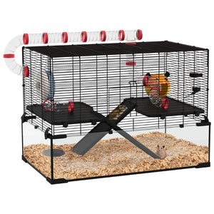 English Elm Pawhut Multi-level Small Animal Habitat with Glass Base Wire Enclosure and Accessories W2225P173816