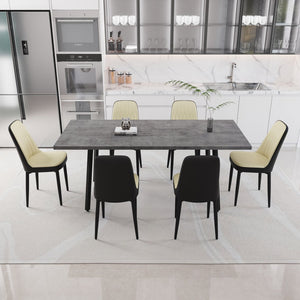 English Elm 55.12-70.87" Expandable Dining Table Set With 6 Plush Chairs - Modern, Stylish, And Versatile Design W2189S00397