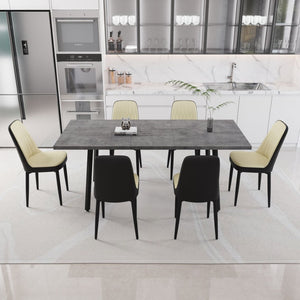 English Elm 55.12-70.87" Expandable Dining Set 7 Piece Industrial Mdf Table with Pu Upholstered Chairs Beige+Grey,Black W2189S00911