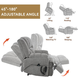 English Elm Dual Motor Power Lift Recliner Chenille Chair with Massage Heat and Infinite Positions Light Gray W3224P288433