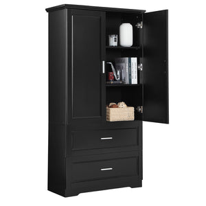 English Elm Tall Bathroom Storage Cabinet – Slim Black MDF Organizer with 2 Doors, 2 Drawers, Adjustable Shelves, Anti-Tip Device N725P172882B