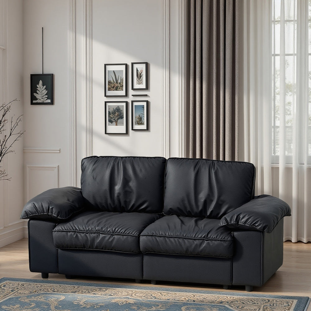 English Elm Fx-P20M-2S-Pubk Modern Black Faux Leather 2-Seater Sofa With Hidden Storage - Ideal For Small Spaces W576S00226