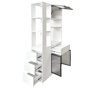 English Elm 70.87"h Tall Storage Cabinet Glass Panel Doors Asymmetric Drawers Modern Hallway Organizer W331S00204