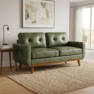 English Elm 65-inch Two Seat Sofa Breathable Foil Fabric Diamond Quilted Back Solid Wood Legs Olive Green W5568P478817