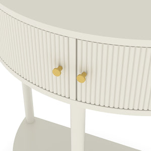 English Elm Artisan-crafted Demi-lune Console Sculptural Wave Drawers Vanilla Lacquer Hallway Accent Cream White W2557P329370