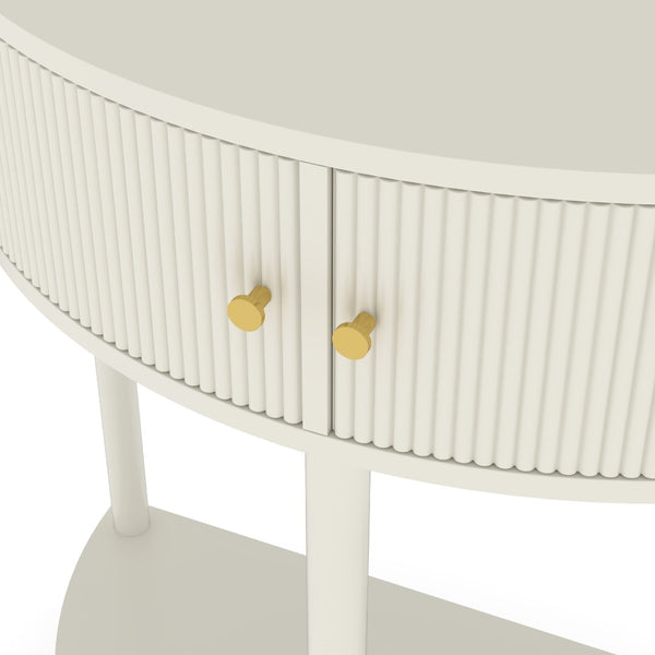 English Elm Artisan-crafted Demi-lune Console Sculptural Wave Drawers Vanilla Lacquer Hallway Accent Cream White W2557P329370