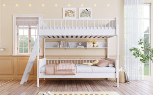 English Elm Twin Over Solid Wood Bunk Bed with Built in Shelves and Reversible Ladder N7090002224K