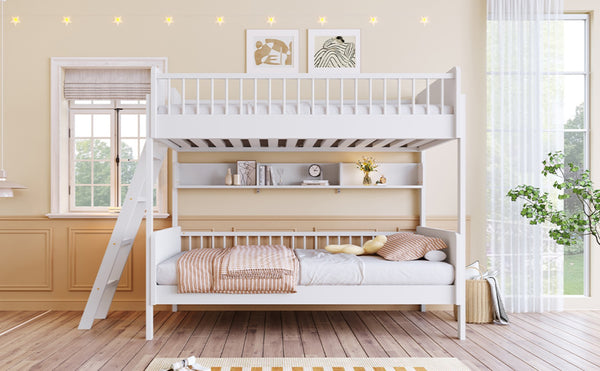 English Elm Twin Over Solid Wood Bunk Bed with Built in Shelves and Reversible Ladder N7090002224K