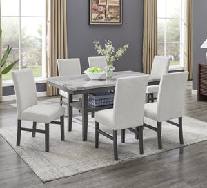 English Elm Luna 7 Piece Rectangular Faux Marble Dining Set Seats Six with Upholstered Chairs B2749S00322